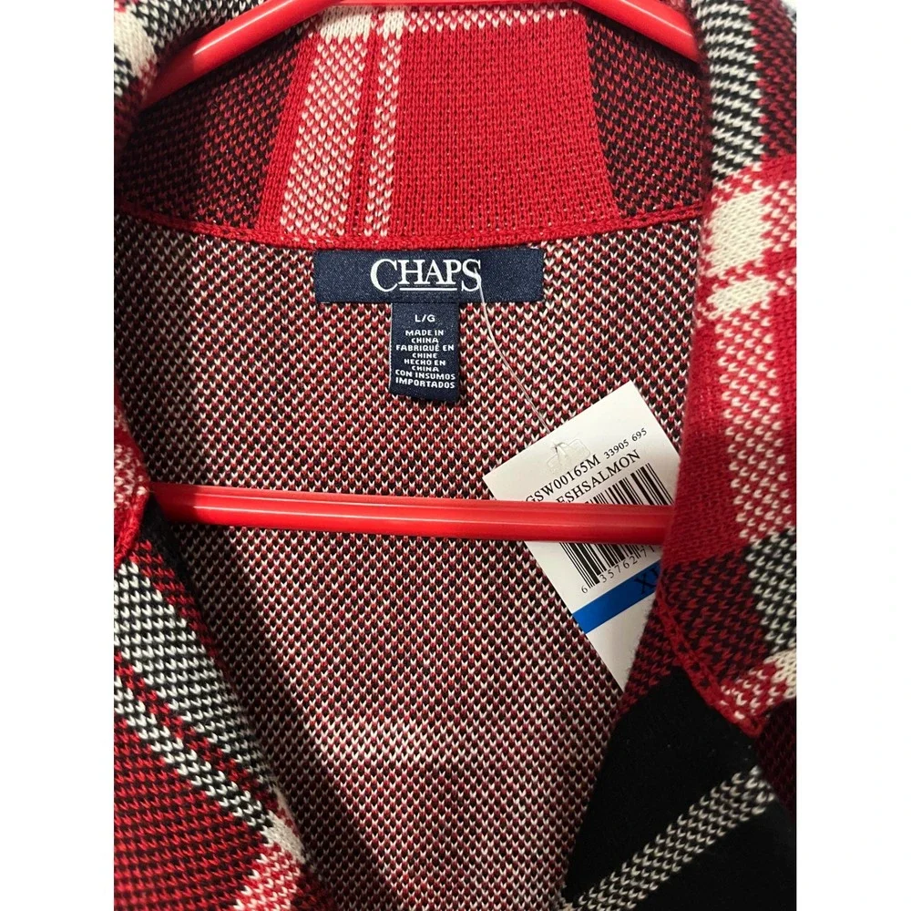 Chaps Womens Plaid Vest Sleeveless Top Collared Full Zip Red Black‎ White L/G
